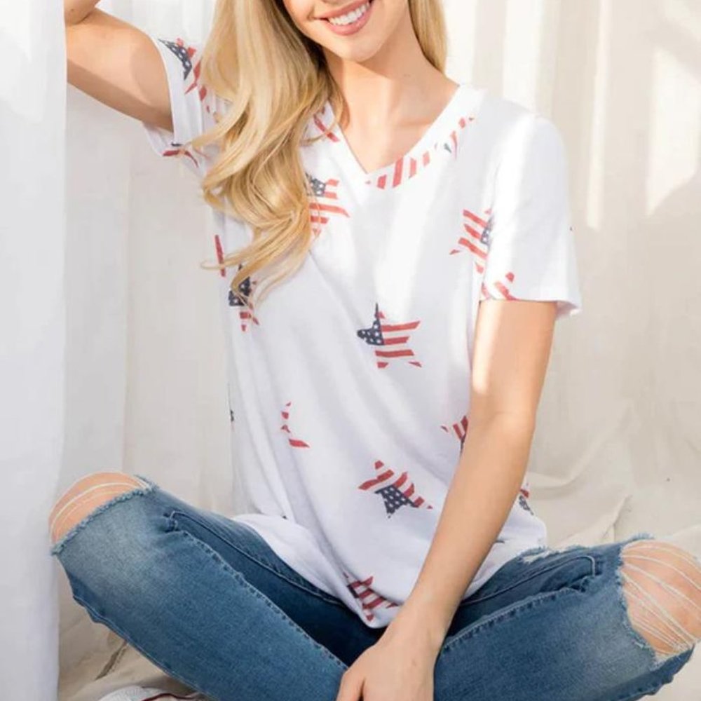 Star USA Flag V-Neck Top
